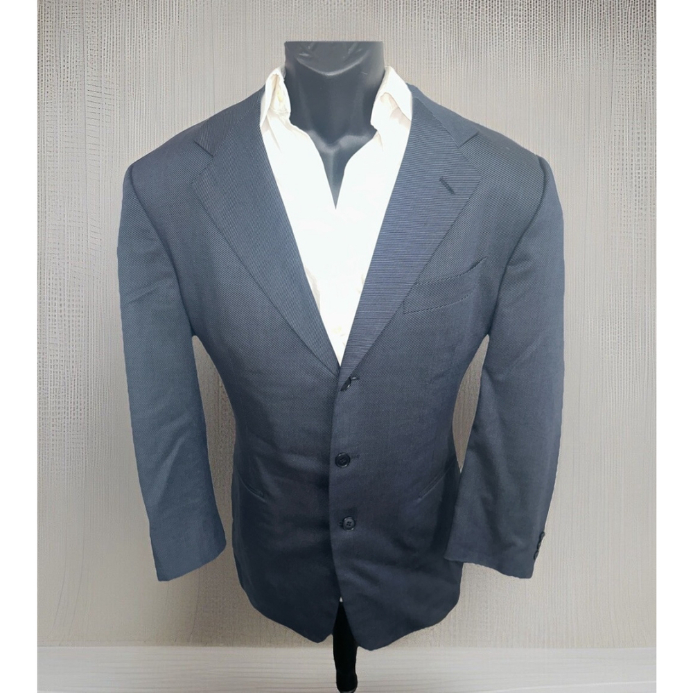 Pal Zileri 52 42R Navy Diagonal Striped Three Button Suit - Pants Pleated Front